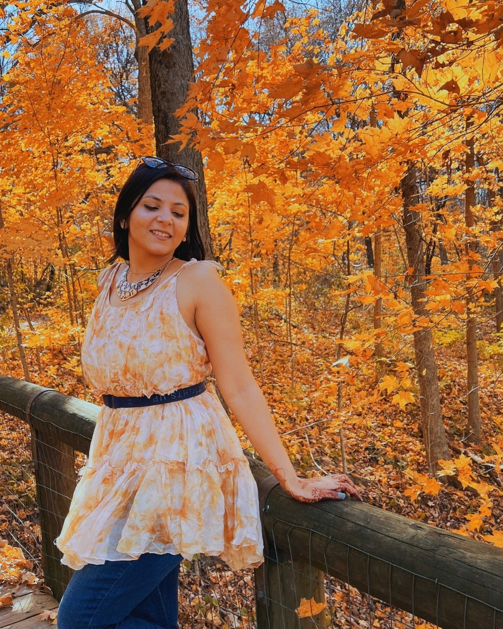 Amber Bloom Dress  – Golden-orange floral vibe.