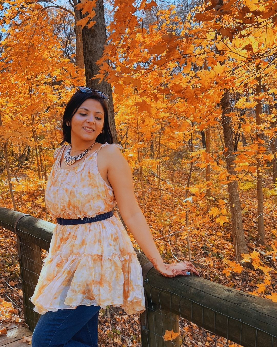 Amber Bloom Dress  – Golden-orange floral vibe.