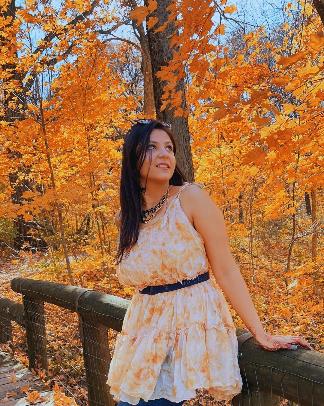 Amber Bloom Dress  – Golden-orange floral vibe.