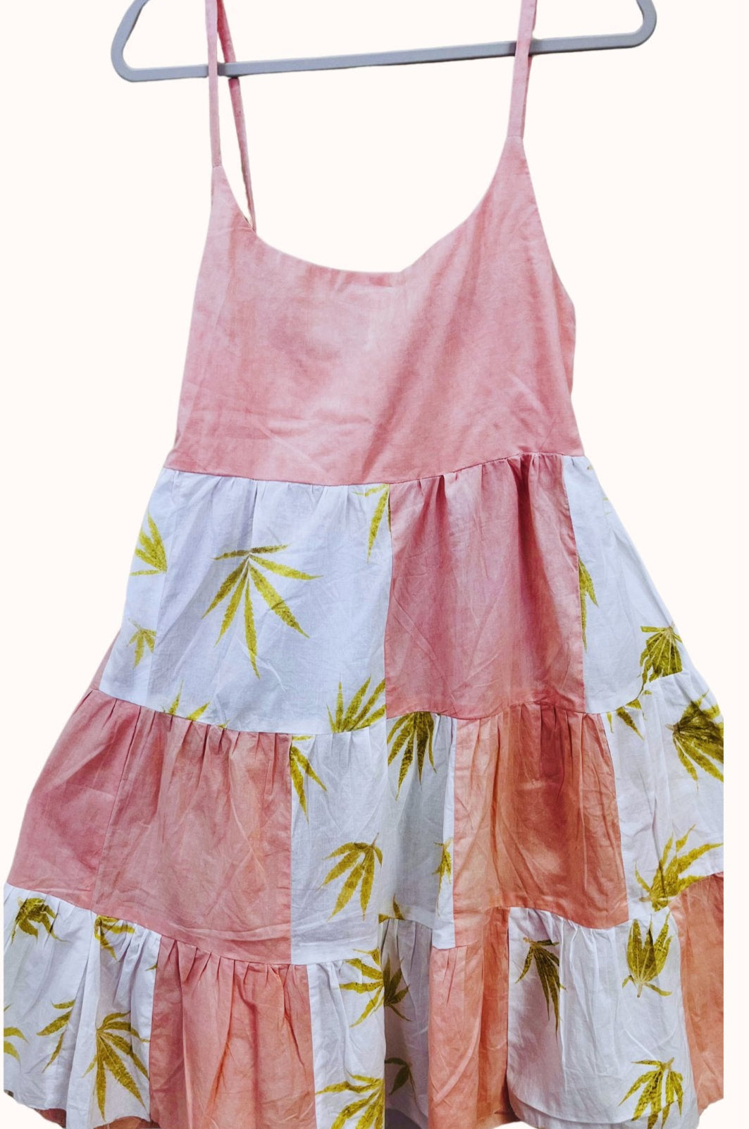 🌺 Bhang Blush – Madder Dye Cannabis Patchwork Cotton Dress
